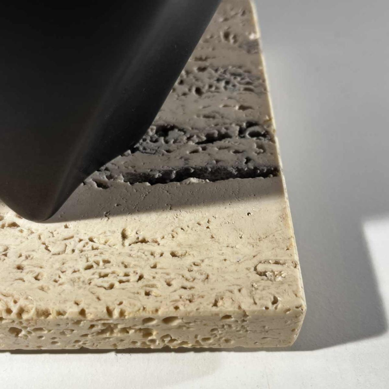 Vicente Agullo / Porta Celi, bull / black bizon sculpture, porcelain ceramic, travertine base, ca 1970