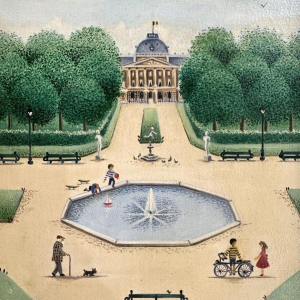 Christine DHANANI « Le Palais Royal et le parc de Bruxelles animé » peinture sur toile art naïf