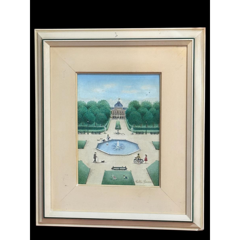 Christine DHANANI “The Royal Palace and the lively park of Brussels” painting on canvas, naive art