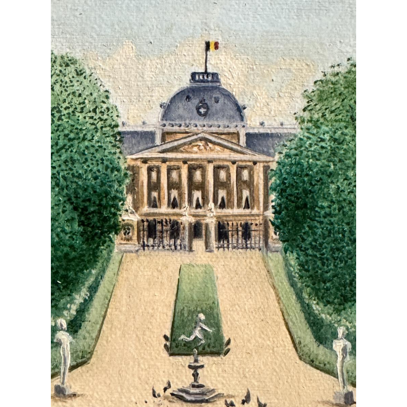 Christine DHANANI « Le Palais Royal et le parc de Bruxelles animé » peinture sur toile art naïf
