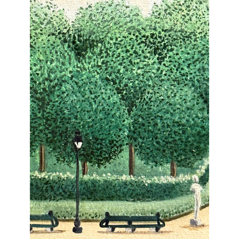 Christine DHANANI “Het Koninklijk Paleis en het levendige park van Brussel” schilderij op doek, naïeve kunst