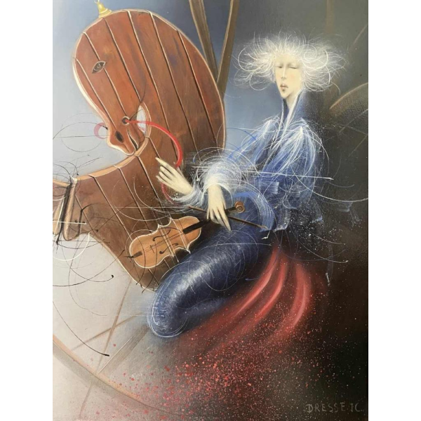 Jean-Claude DRESSE (1946-): La violoniste et le cheval à bascule (De vioolspeler en het hobbelpaard)