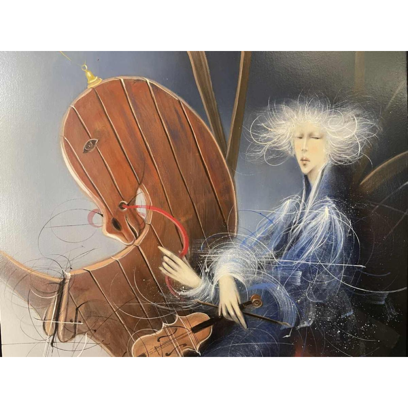Jean-Claude DRESSE (1946-): La violoniste et le cheval à bascule (De vioolspeler en het hobbelpaard)