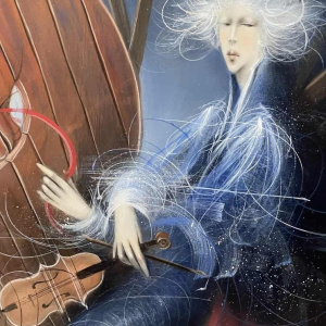 Jean-Claude DRESSE (1946-): La violoniste et le cheval à bascule (The fiddler and the rocking horse)