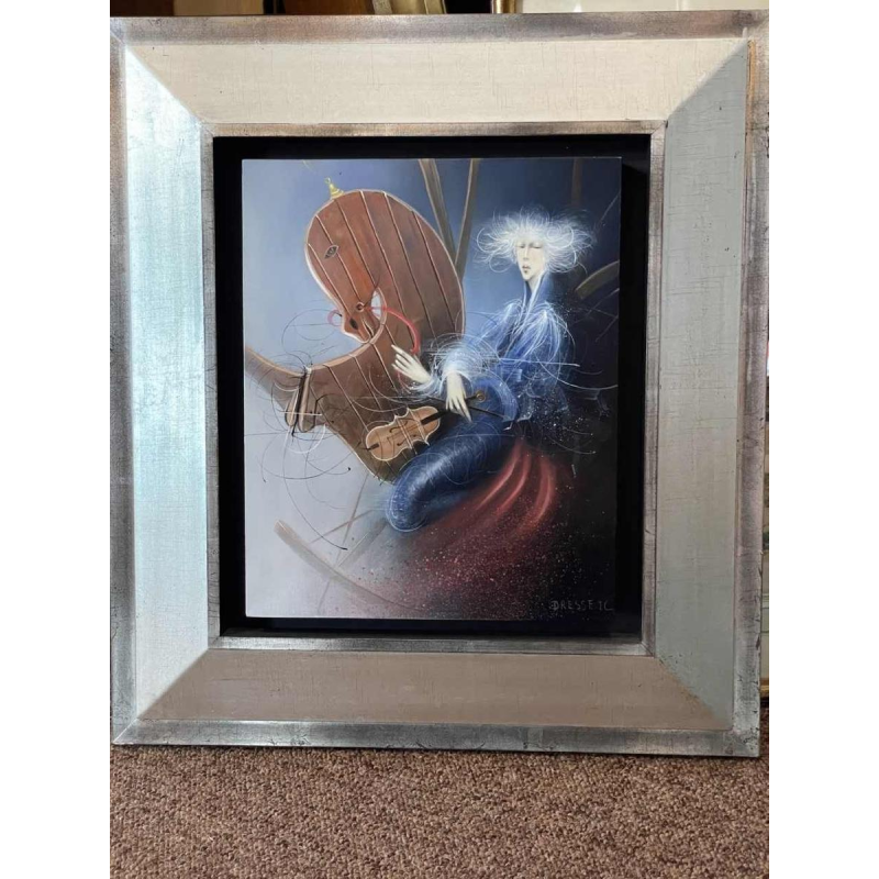 Jean-Claude DRESSE (1946-): La violoniste et le cheval à bascule (De vioolspeler en het hobbelpaard)