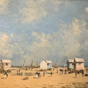 Pierre STEFANI “Le Touquet - strandhutten bij eb” olieverfschilderij op hout