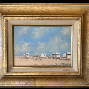 Pierre STEFANI “Le Touquet - beach huts at low tide” oil painting on wood
