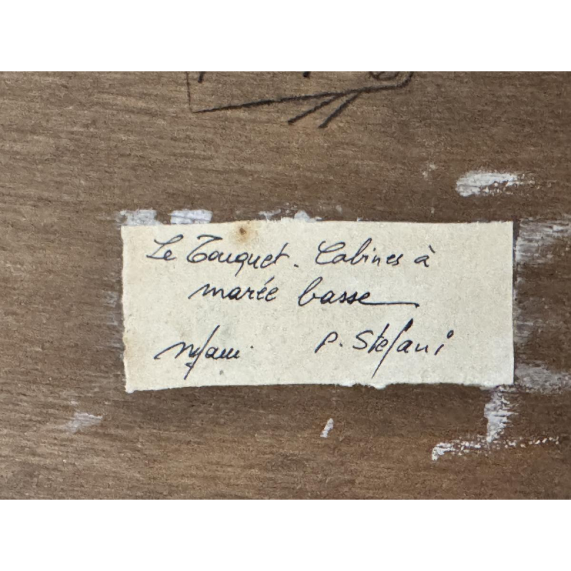 Pierre STEFANI «Le Touquet - cabines de plage à marée basse» peinture huile sur bois