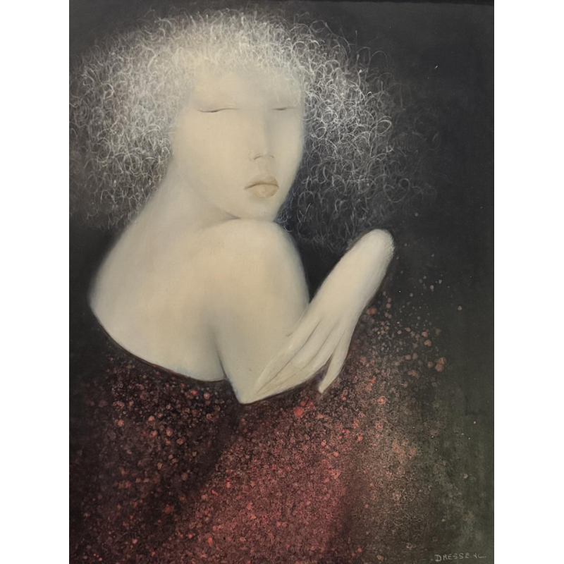 Jean-Claude DRESSE «Jeune femme à l’épaule dénudée» tableau huile sur bois