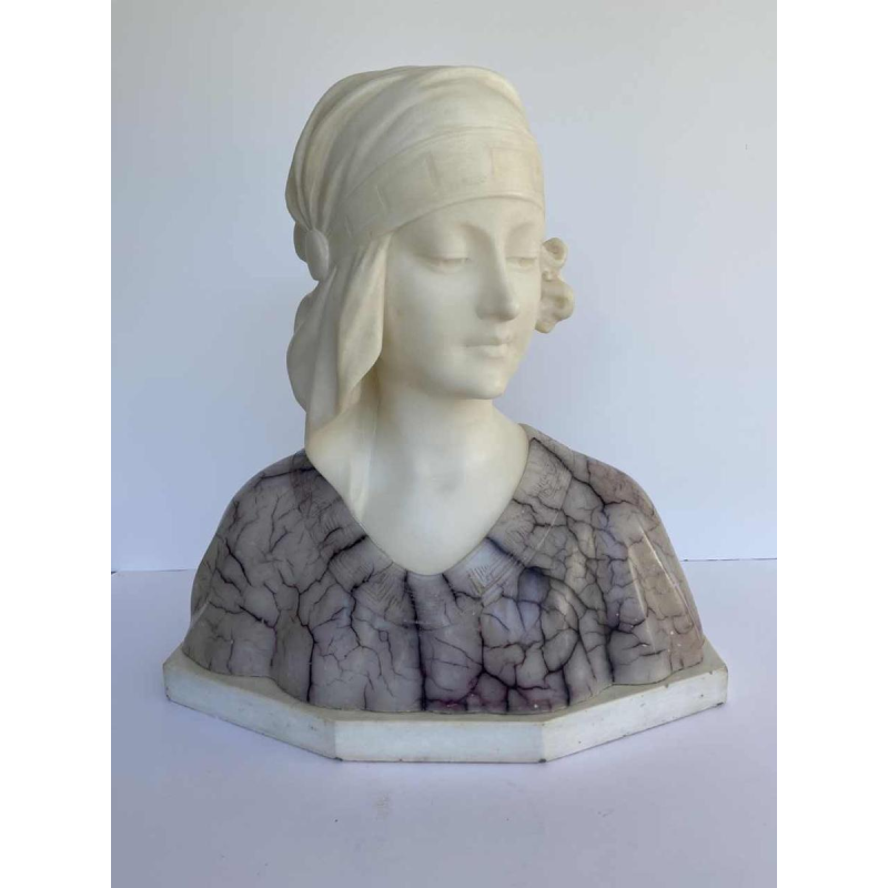 Gustave Van Vaerenbergh 'Buste van een vrouw' Art Nouveau sculptuur in albast, ca 1900