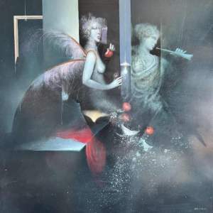 Jean-Claude DRESSE (1946-): « Rode appels » schilderij