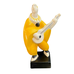 Geo Condé pour Luneville - Saint Clément, Art Deco sculpture The banjo player, polychrome ceramic cracked earthenware, 