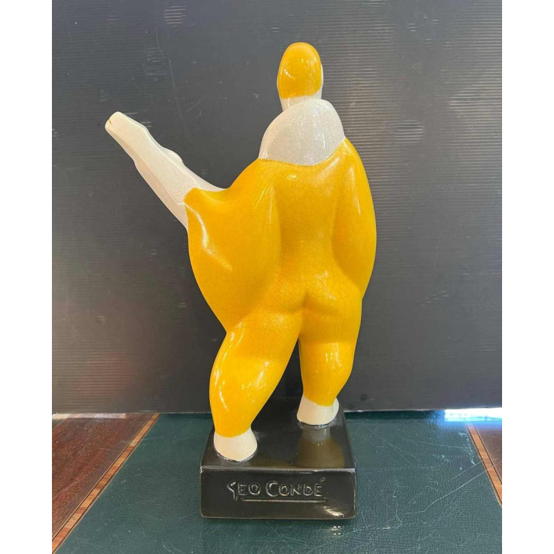 Geo Condé pour Luneville - Saint Clément, Art Deco sculptuur De banjospeler, polychroom keramiek gebarsten aardewerk, 1996