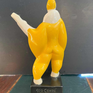 Geo Condé pour Luneville - Saint Clément, Art Deco sculptuur De banjospeler, polychroom keramiek gebarsten aardewerk, 1996
