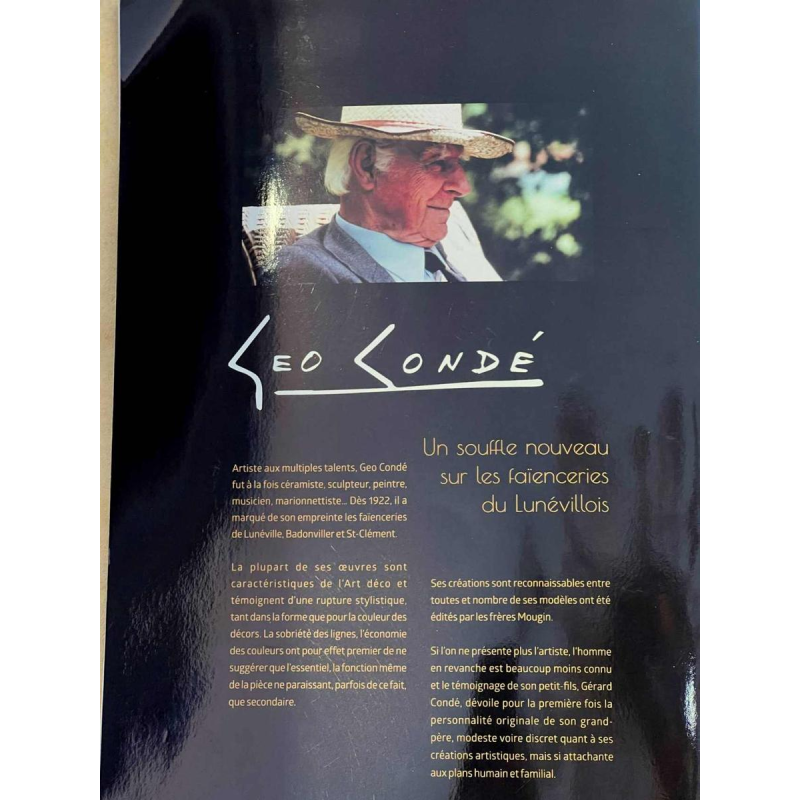 Geo Condé pour Luneville - Saint Clément, Art Deco sculptuur De banjospeler, polychroom keramiek gebarsten aardewerk, 1996