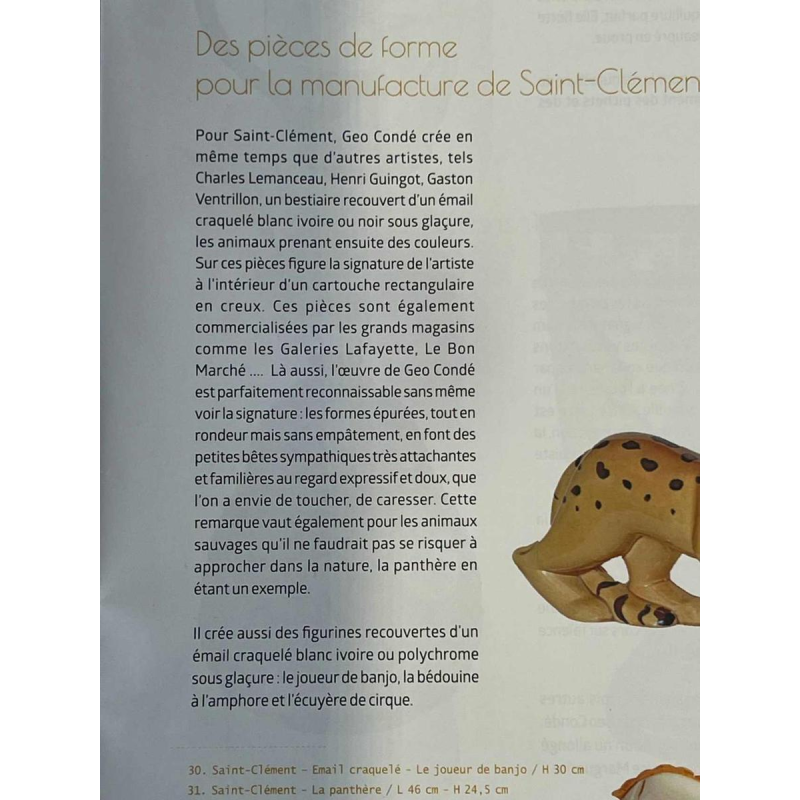 Geo Condé pour Luneville - Saint Clément, Art Deco sculptuur De banjospeler, polychroom keramiek gebarsten aardewerk, 1996