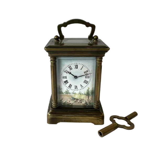 Hands, travel clock in brass case, ca 1900