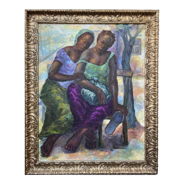 Joseph BANZA ZINGA « deux amies » tableau huile sur toile