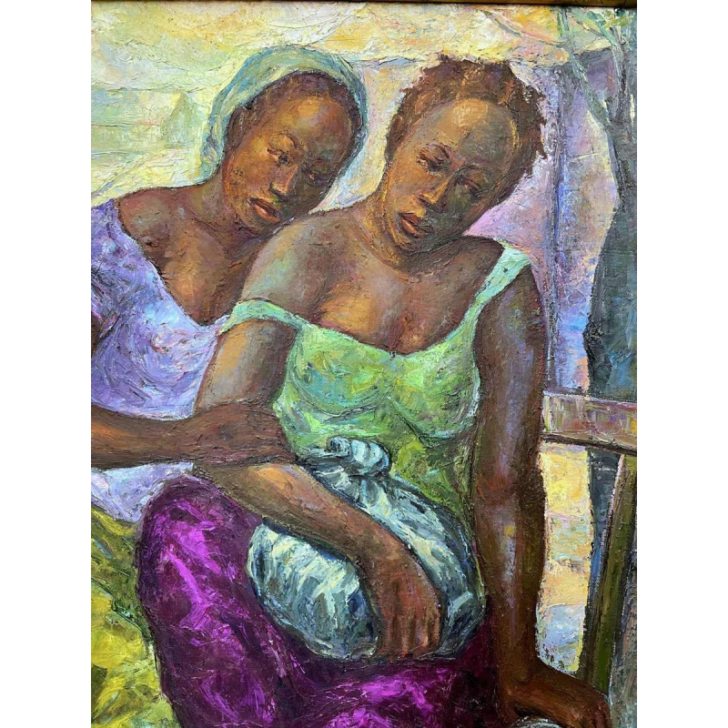Joseph BANZA ZINGA "two friends" painting oil on canvas