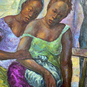 Joseph BANZA ZINGA "two friends" painting oil on canvas