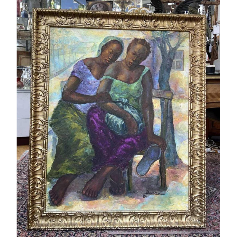 Joseph BANZA ZINGA "two friends" painting oil on canvas