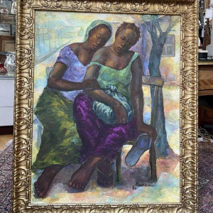 Joseph BANZA ZINGA "two friends" painting oil on canvas