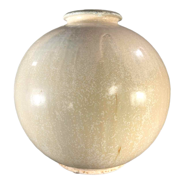ROGER GUERIN, vase céramique boule Art Déco, forme R030 blanche, grès de Bouffioulx, ca 1925