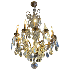 Grand Lustre Cage de style Louis XV Bronze Poignards Cristal, 19ème Napoléon III