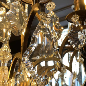 Grote kooikroonluchter Louis XV-stijl bronzen dolken kristal, 19e Napoleon III