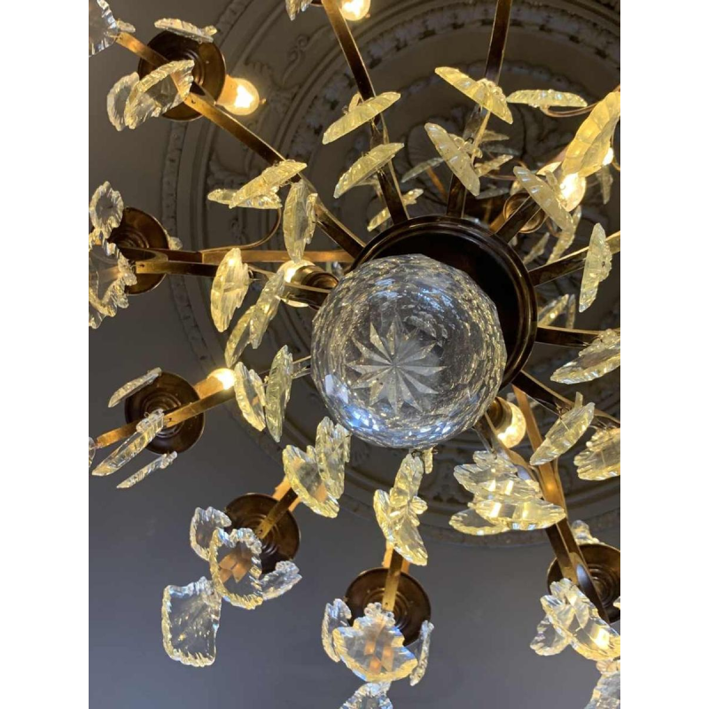 Large Cage Chandelier Louis XV Style Bronze Daggers Crystal, 19th Napoleon III