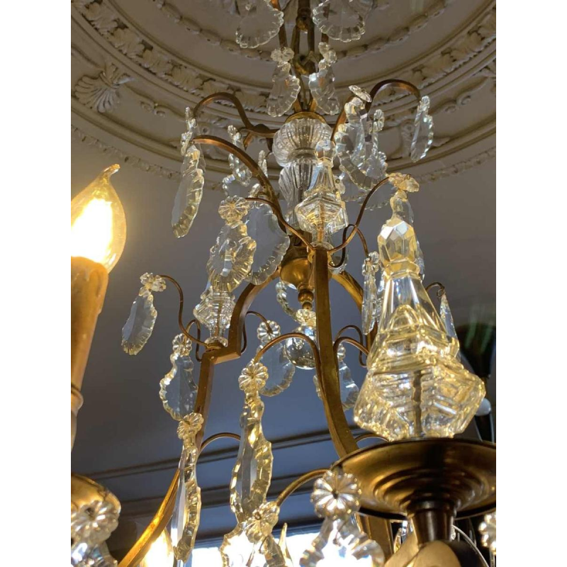 Large Cage Chandelier Louis XV Style Bronze Daggers Crystal, 19th Napoleon III