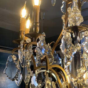 Large Cage Chandelier Louis XV Style Bronze Daggers Crystal, 19th Napoleon III