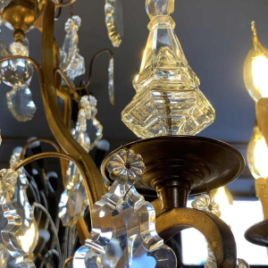 Grand Lustre Cage de style Louis XV Bronze Poignards Cristal, 19ème Napoléon III