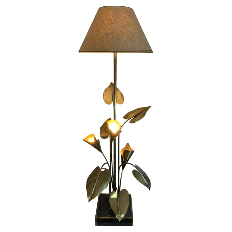 MAISON JANSEN, Lampe à poser / Lampadaire " Palmier " Fleurs Arum en laiton 1970