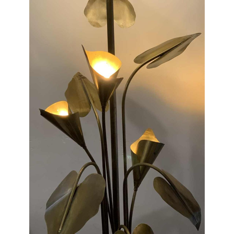 MAISON JANSEN, Lampe à poser / Lampadaire " Palmier " Fleurs Arum en laiton 1970
