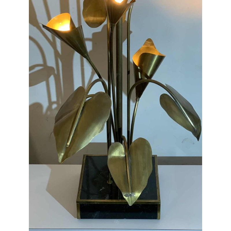 MAISON JANSEN, Palm Golden Brass Table lamp / Floor lamp, Arum Flowers 1970s
