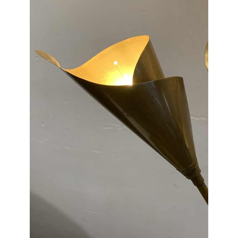 MAISON JANSEN, Lampe à poser / Lampadaire " Palmier " Fleurs Arum en laiton 1970