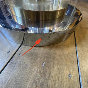 ROMEO REGA Tafel Hollywood Regency centraal voet acier chroom laiton plexi 1970s