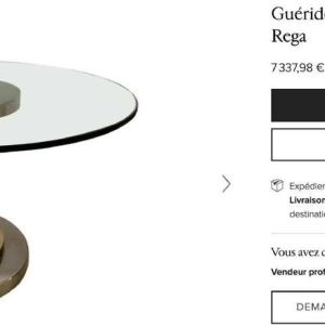 ROMEO REGA Tafel Hollywood Regency centraal voet acier chroom laiton plexi 1970s