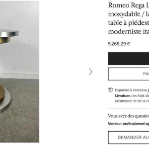 ROMEO REGA Hollywood Regency round table, central leg, steel chrome brass plexi