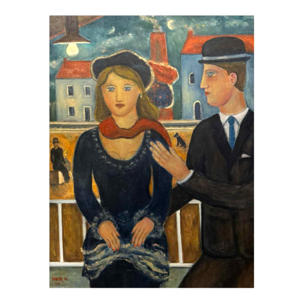 Marcel HOCQ "Sur le quai » peinture huile sur toile