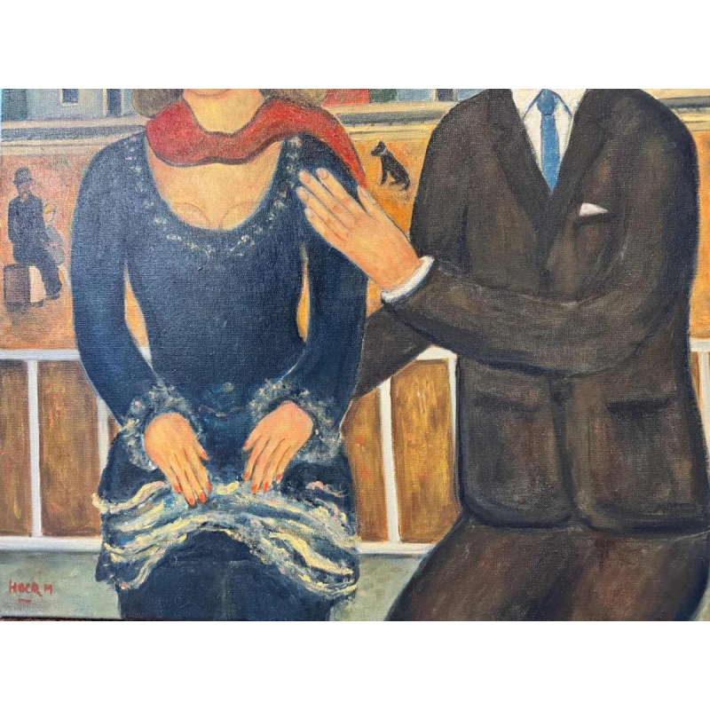 Marcel HOCQ «Op de Kade » schilderij olie op doek