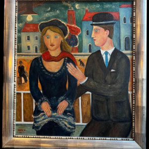 Marcel HOCQ "Sur le quai » peinture huile sur toile