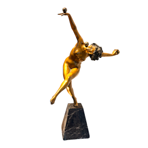 Art Deco sculptuur “Naakte danseres” verguld brons, circa 1920