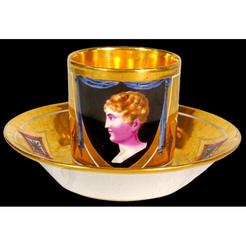 Paris porcelain, cup and saucer representing the King of Rome, Empire period