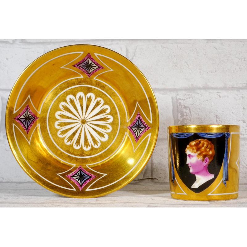 Paris porcelain, cup and saucer representing the King of Rome, Empire period