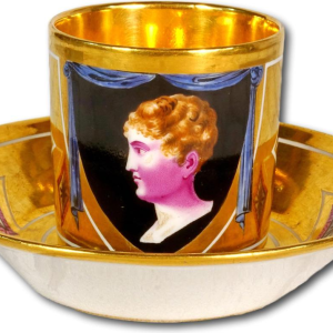 Parijs porselein, kop en schotel met voorstelling van de koning van Rome, Keizerrijk periode