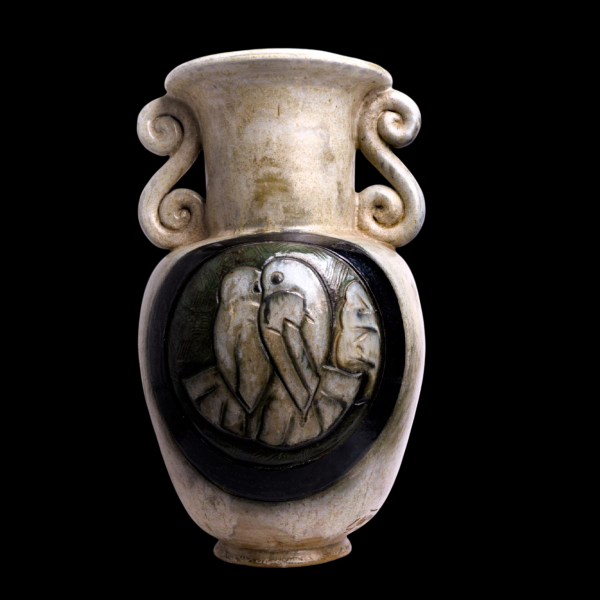 Stoneware vase with bird decoration