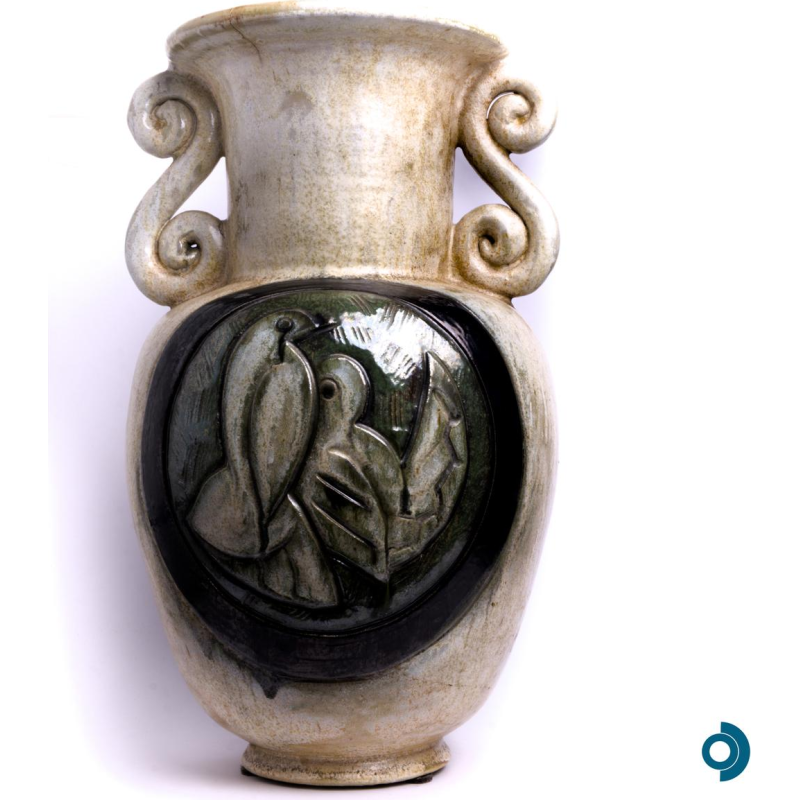 Vase en grès à décor d’oiseaux