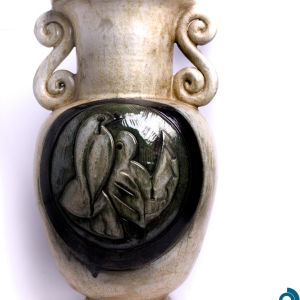 Stoneware vase with bird decoration